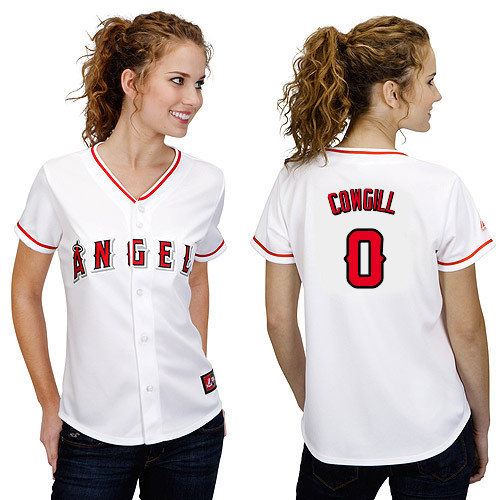 Collin Cowgill #0 mlb Jersey-Los Angeles Angels of Anaheim Women's Authentic Home White Cool Base Baseball Jersey